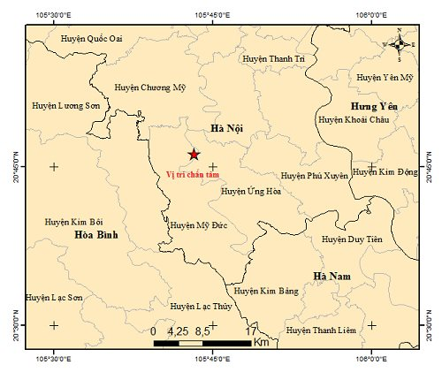 Mapa del epicentro del terremoto. (Fotografía: hanoimoi.vn)