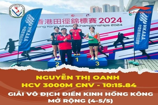 La atleta Nguyen Thi Oanh se llevó un oro en la prueba femenina de 3.000 metros con obstáculos en un tiempo de 10 minutos y 15,84 segundos. (Fotografía: Internet)