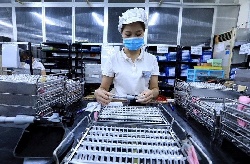 Producción de lentes en una empresa con capital japonés en la provincia norteña de Hoa Binh. (Fotografía: VNA)