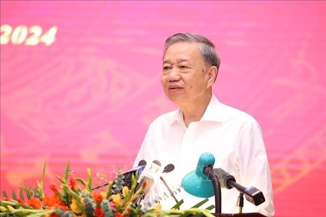 El secretario general del Partido Comunista y presidente de Vietnam, To Lam, habla en un evento. (Fotografía: VNA)