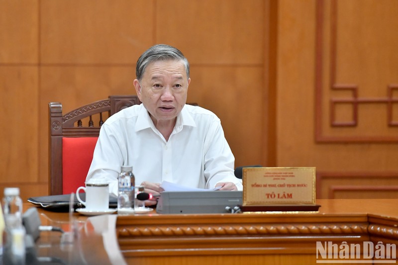 El secretario general del Partido Comunista de Vietnam y presidente del país, To Lam, en la reunión. (Fotografía: Nhan Dan)