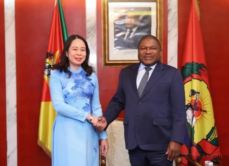 La vicepresidenta de Vietnam, Vo Thi Anh Xuan, se reúne con el presidente mozambiqueño, Filipe Nyusi, durante su visita oficial al país africano el 12 de septiembre de 2023. (Fotografía: VNA)