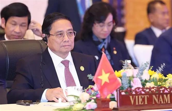 El primer ministro vietnamita, Pham Minh Chinh, en la décima Cumbre de la Estrategia de Cooperación Económica Ayeyawady-Chao Phraya-Mekong. (Fotografía: VNA)