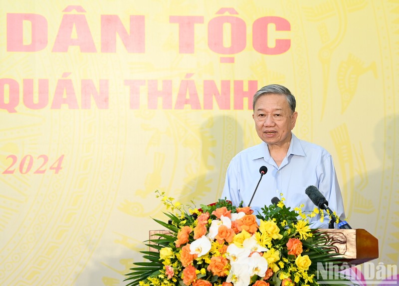 El secretario general del Partido Comunista de Vietnam, To Lam, interviene en el evento. (Fotografía: Nhan Dan)