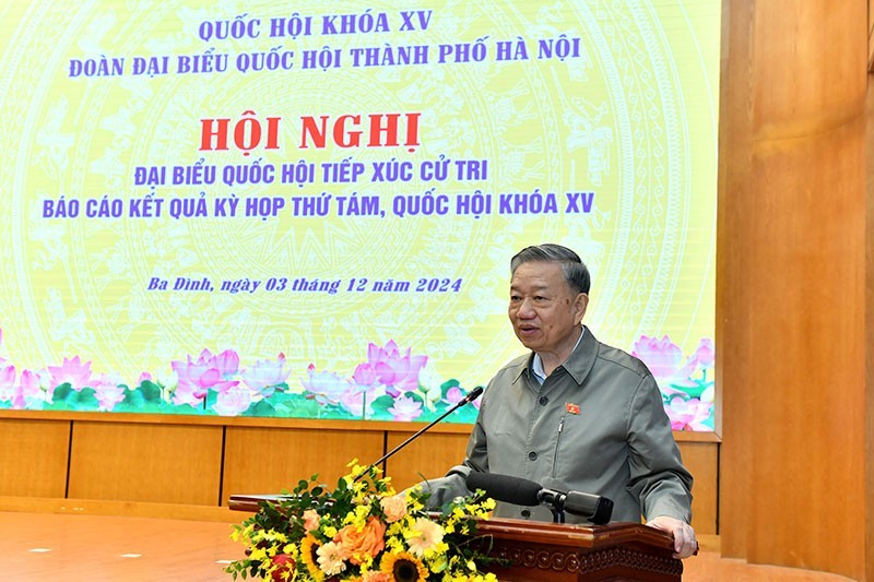 El secretario general del Partido Comunista de Vietnam, To Lam, habla en el evento. (Fotografía: Nhan Dan)