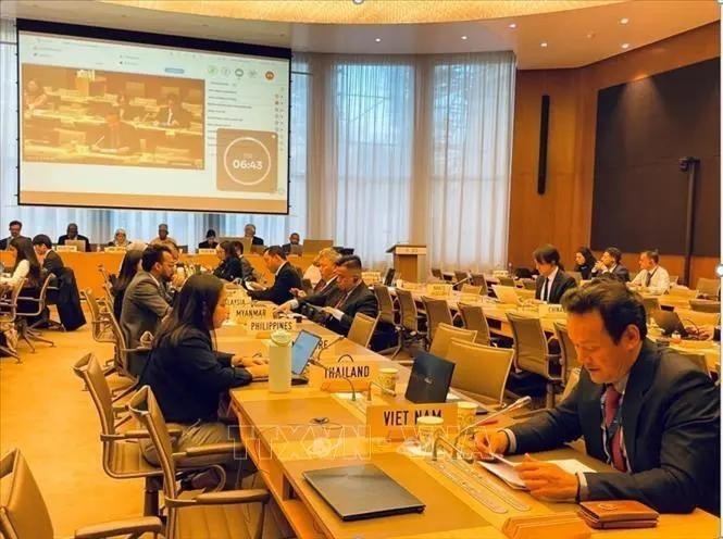 Durante el cuarto examen de las políticas comerciales de Brunéi, celebrado por la Organización Mundial del Comercio en Ginebra. (Fotografía: VNA)