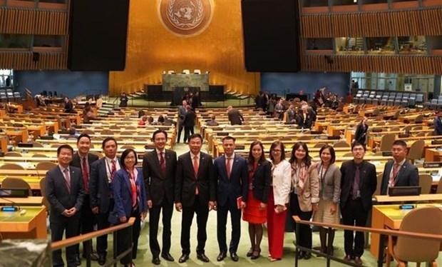 Delegación de Vietnam participante en la sesión de votación del 77 período de la Asamblea General de la ONU. (Fotografía: VNA)
