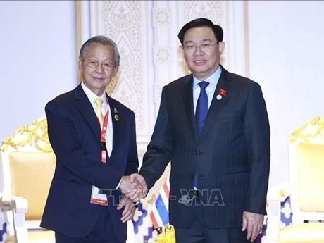 El presidente de la Asamblea Nacional de Vietnam, Vuong Dinh Hue (derecha), y su homólogo tailandés, Chuan Leekpai. (Fotografía: VNA)