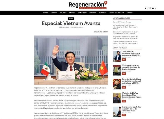 Noticia sobre la visita a América Latina del presidente de la Asamblea Nacional, Vuong Dinh Hue, en el diario Voces Del Periodista. (Fotografía: VNA)