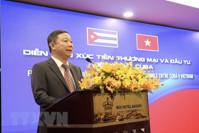 El vicepresidente del Comité Popular de Ciudad Ho Chi Minh Duong Anh Duc habla en el evento. (Fotografía: VNA)