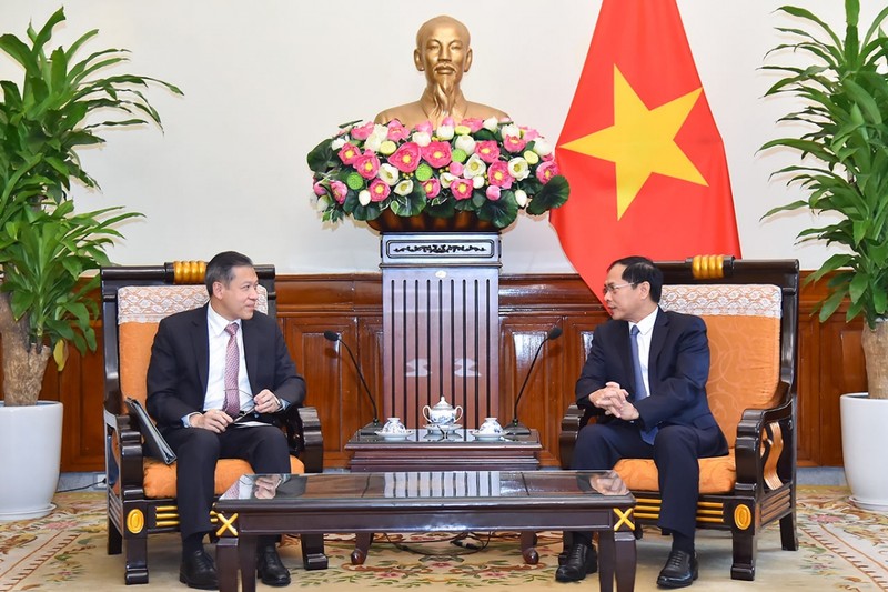 El ministro de Relaciones Exteriores de Vietnam, Bui Thanh Son, y el vicecanciller tailandés Sarun Charoensuwan (Fotografía: VNA)