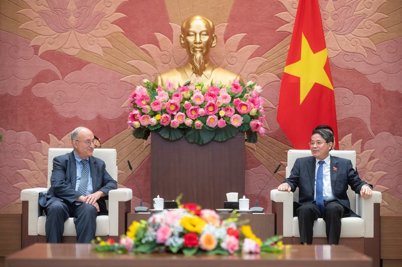 El vicepresidente de la Asamblea Nacional de Vietnam Nguyen Duc Hai (derecha) y Kambiz Ghawami, titular del Servicio Universitario Mundial de Alemania. (Fotografía: quochoi.vn)