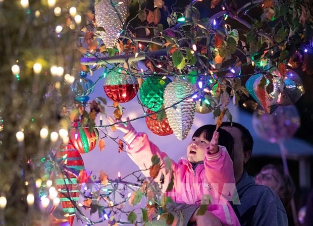 Una niña observa las decoraciones navideñas en una comunidad de San Carlos, California, Estados Unidos. (Fotografía: Xinhua/VNA)