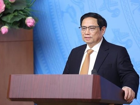El primer ministro vietnamita, Pham Minh Chinh, preside la reunión (Fotografía: VNA)