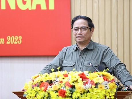 El primer ministro de Vietnam, Pham Minh Chinh, interviene en la cita (Fotografía: VNA)