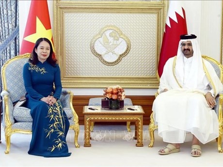 La vicepresidenta vietnamita Vo Thi Anh Xuan se reunió con el vice emir de Qatar Sheikh Abdullah Bin Hamad Al Thani. (Foto: VNA)