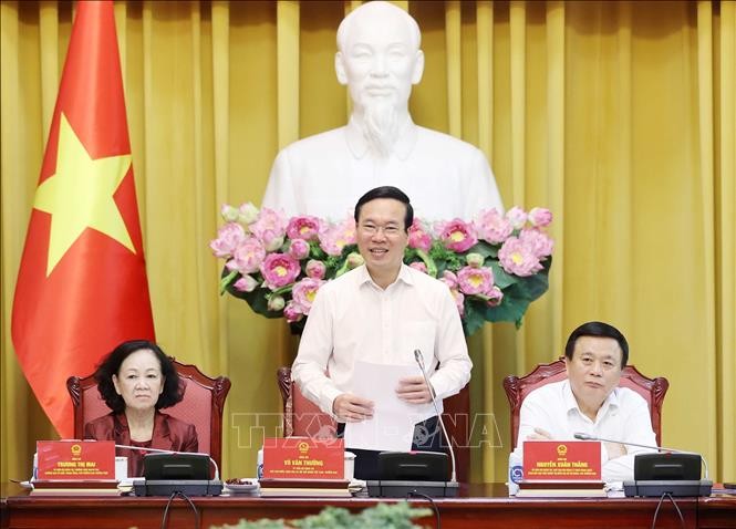 El presidente de Vietnam, Vo Van Thuong, habla en el evento (Foto:VNA)