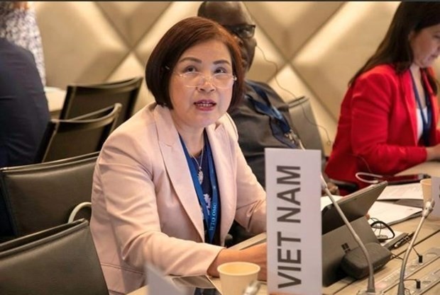 La embajadora y jefa de la delegación permanente de Vietnam ante las Naciones Unidas, la Organización Mundial del Comercio y otras organizaciones internacionales en Ginebra, Le Thi Tuyet Mai, en la 57ª sesión anual del Grupo Consultivo Mixto del ITC. (Foto:VNA)