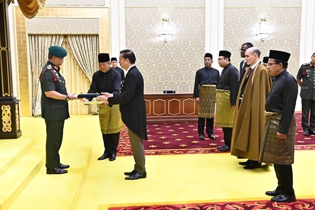 El embajador de Vietnam Dinh Ngoc Linh entregó sus cartas credenciales al rey de Malasia, Sultán Abdullah Sultan Ahmad Shah. (Foto: VNA)