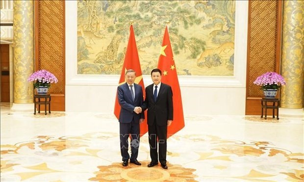 El ministro de Seguridad Pública de Vietnam, To Lam, y su homólogo chino, Wang Xiaohong. (Foto: VNA)