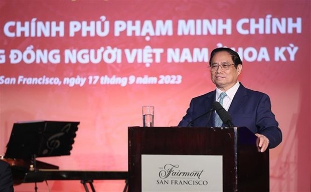 El primer ministro Pham Minh Chinh habla en la reunión (Foto: VNA)
