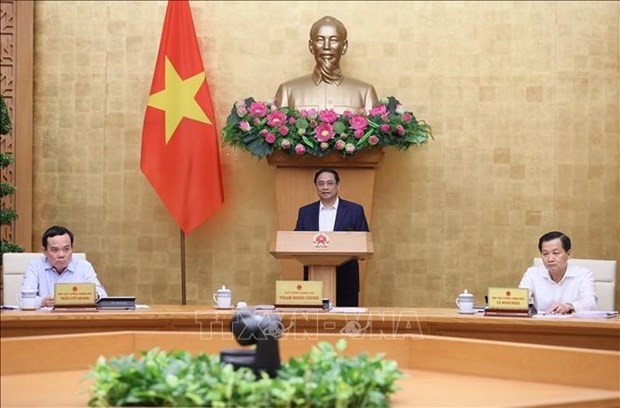 El primer ministro de Vietnam, Pham Minh Chinh, interviene en la cita (Foto: VNA)
