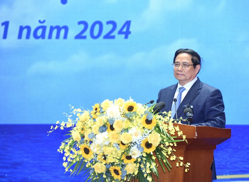 El primer ministro de Vietnam, Pham Minh Chinh, interviene en la cita (Foto: Nhan Dan)