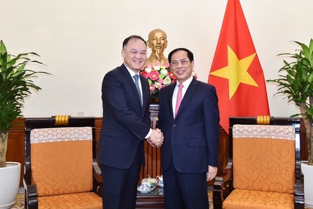 El ministro de Relaciones Exteriores de Vietnam, Bui Thanh Son (derecha), y el asistente del ministro de Relaciones Exteriores de China, Nong Rong (Foto: VNA)