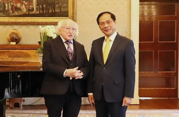 El presidente irlandés, Michael D. Higgins, recibe al canciller vietnamita Bui Thanh Son. (Foto: VNA)