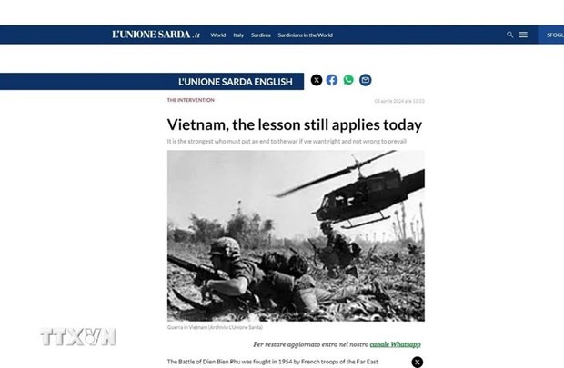 El artículo sobre la victoria de Dien Bien Phu publicado en L'Unione Sarda (captura de pantalla)