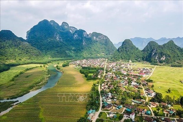 Vista aérea de la aldea de Tan Hoa, una de las mejores aldeas turísticas según la ONU en 2023 (Foto: VNA)