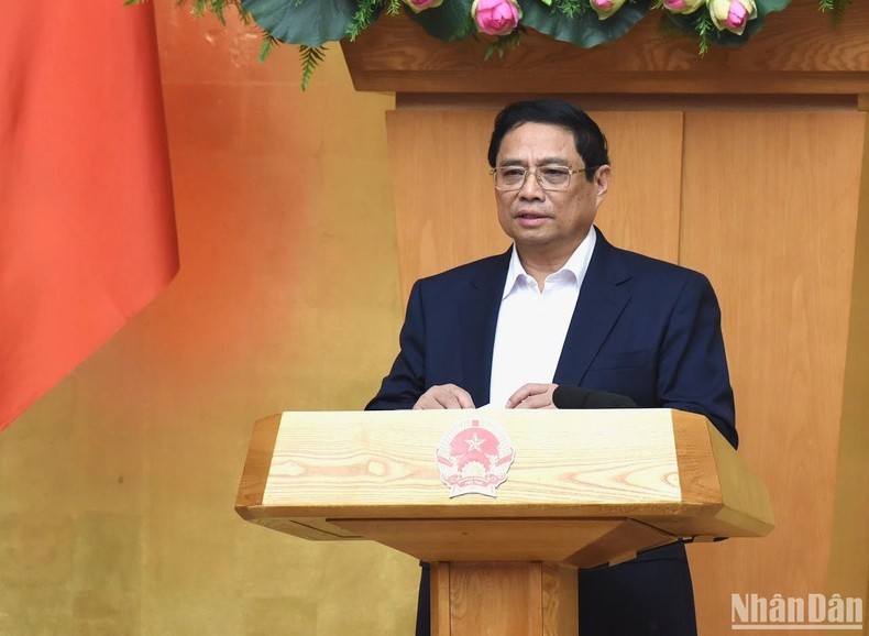 El primer ministro Pham Minh Chinh interviene en la reunión (Foto: Nhan Dan)