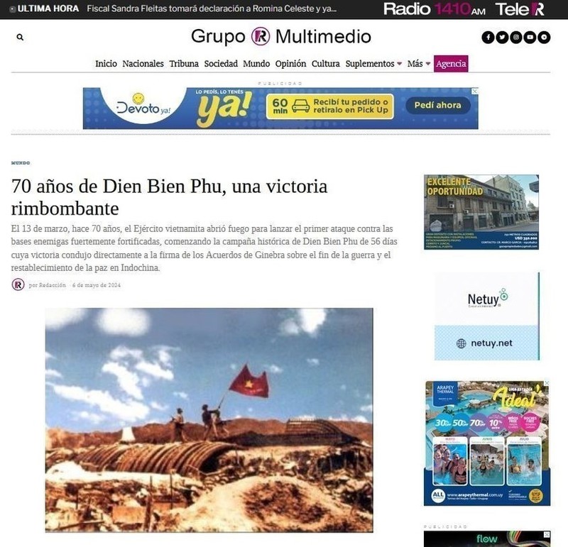 El artículo publicado por Grupo R Multimedio de Uruguay. (Foto: VNA)
