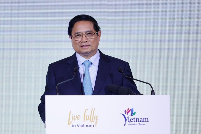 El primer ministro de Vietnam, Pham Minh Chinh, interviene en la cita. (Foto: Nhan Dan)
