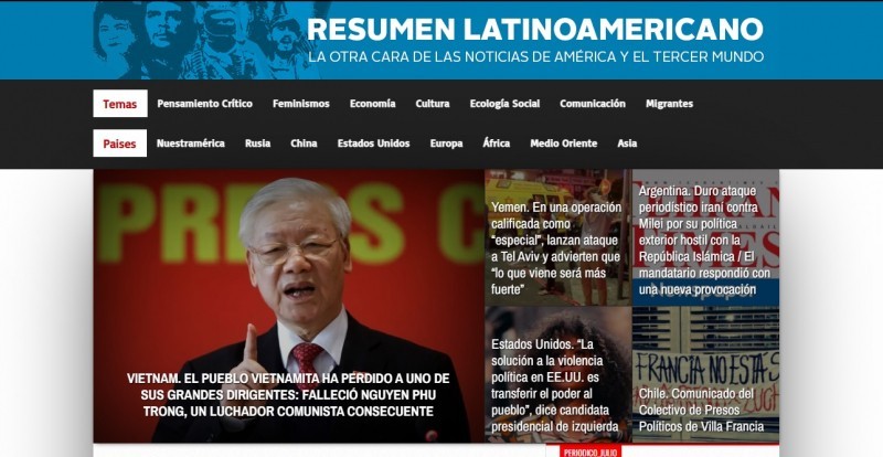 La publicación argentina Resumen Latinoamericano anunció en sus páginas la partida del Secretario General del Partido Comunista de Vietnam, Nguyen Phu Trong. (Foto: Resumen Latinoamericano)