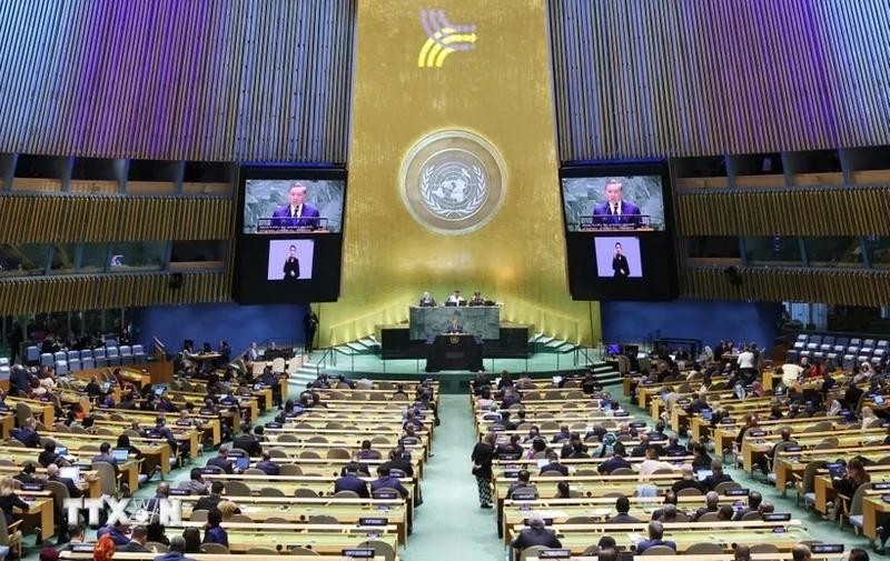 El secretario general del PCV y presidente de Vietnam, To Lam, habla en la Cumbre del Futuro, en el 79 período de sesiones de la Asamblea General de la ONU (Foto: Lam Khanh/VNA)