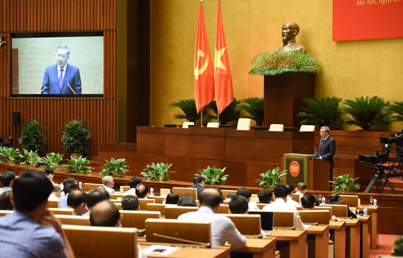 To Lam, secretario general del PCV y presidente de Vietnam, habla en la conferencia (Foto: Nhan Dan)