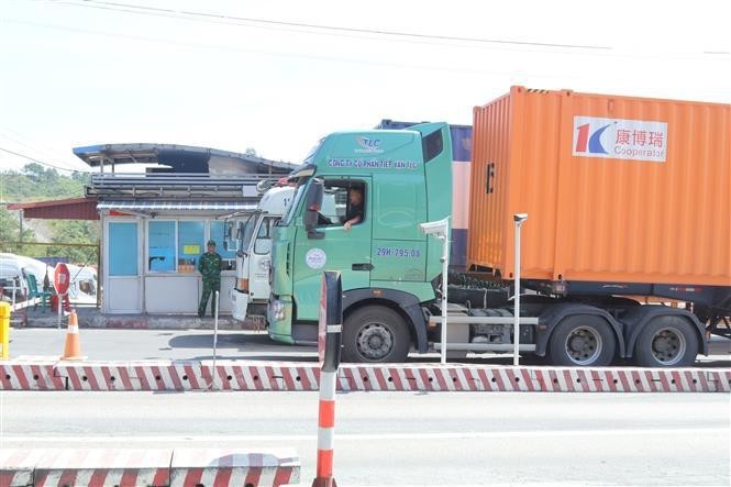 La unidad de aduanas de la puerta fronteriza internacional Huu Nghi procesa entre 700 y 800 vehículos al día (Foto: VNA)