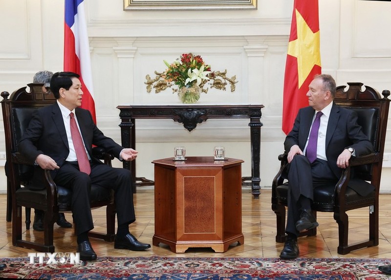 El presidente de Vietnam, Luong Cuong, y el titular del Senado de Chile, José García Ruminot.