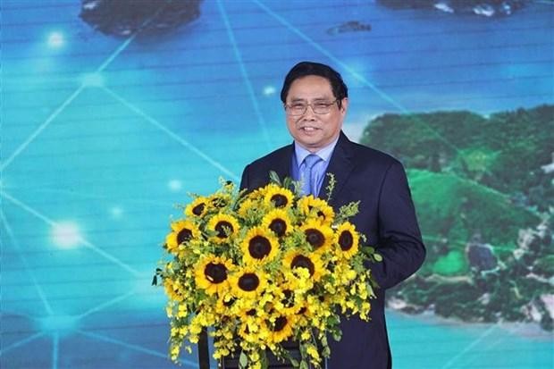 El primer ministro de Vietnam, Pham Minh Chinh, interviene en la cita. (Fotografía: VNA)