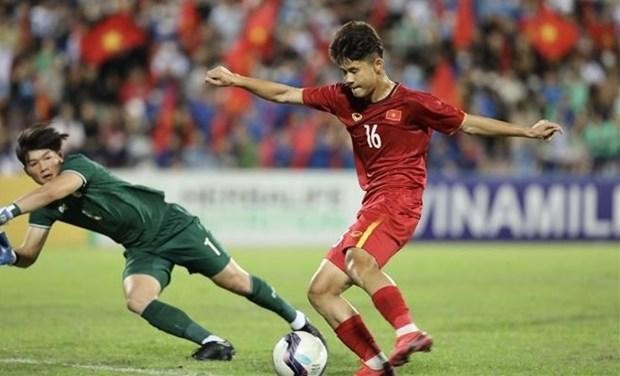 El jugador vietnamita Long Vu gana un gol en el minuto 25 del partido. (Fotografía: VNA)