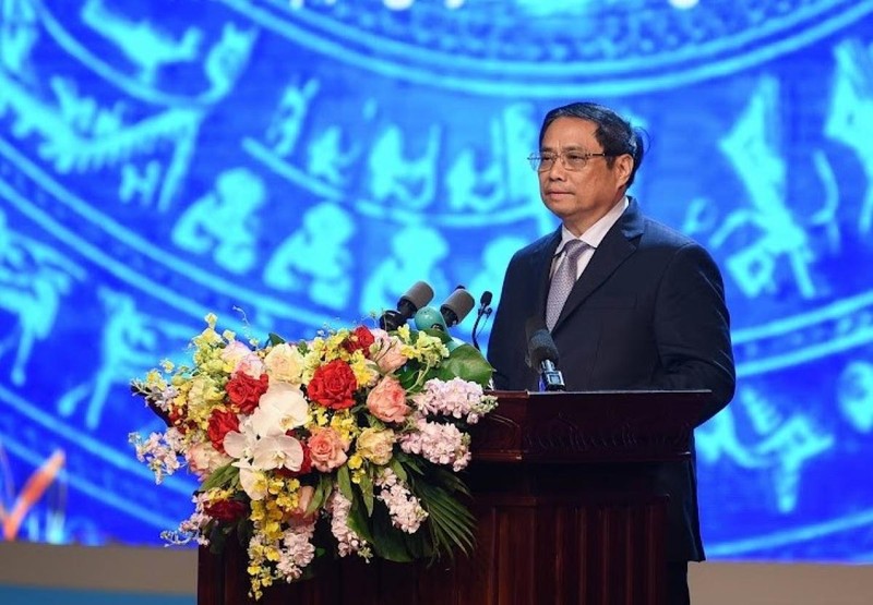 El primer ministro vietnamita, Pham Minh Chinh, habla en el evento. (Fotografía: VOV)