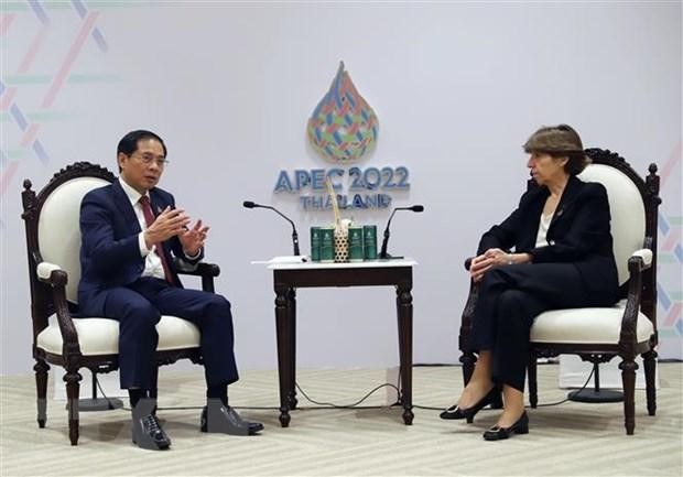 El ministro de Relaciones Exteriores de Vietnam, Bui Thanh Son, se reunió con la canciller francesa, Catherine Colonna. (Fotografía: VNA)