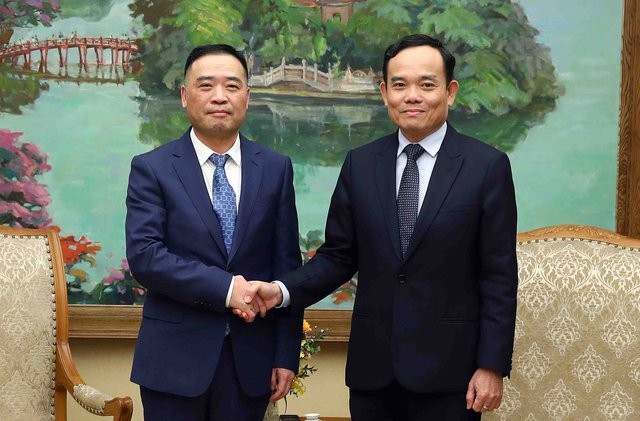El viceprimer ministro vietnamita, Tran Luu Quang, recibe a Ye Liaoning, presidente del grupo chino de alta tecnología Sunny. (Fotografía: VGP)