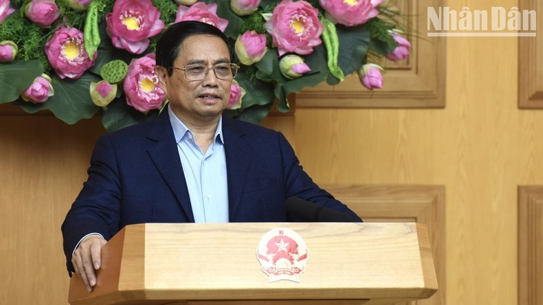 El primer ministro vietnamita, Pham Minh Chinh, en la reunión (Fotografía: Nhan Dan)