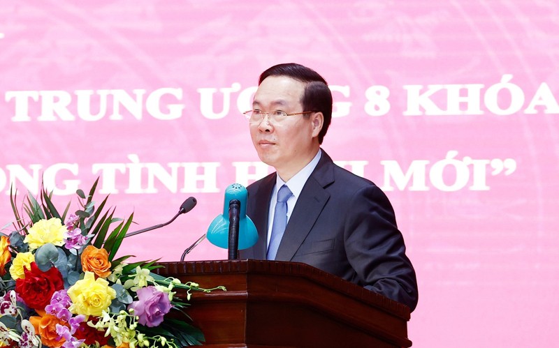 El presidente vietnamita, Vo Van Thuong, habla en el evento. (Fotografía: hanoimoi.com.vn)