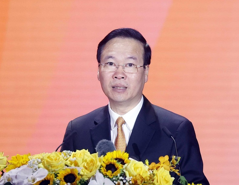 El presidente de Vietnam, Vo Van Thuong, habla en el evento. (Fotografía: VNA)