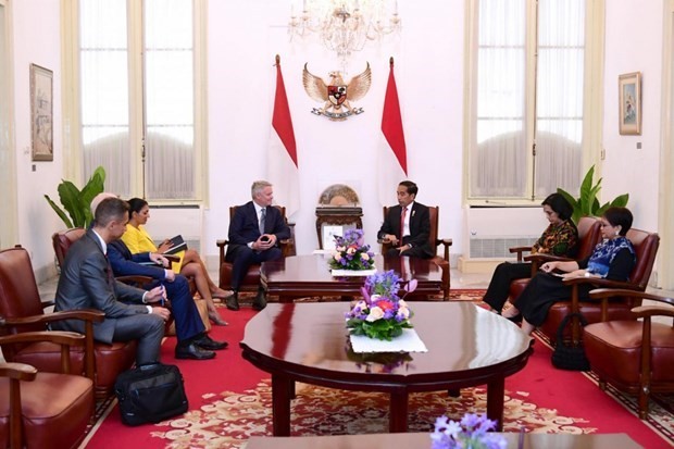 En la reunión entre el presidente indonesio Joko Widodo y una delegación de la OCDE (Fotografía: VNA)