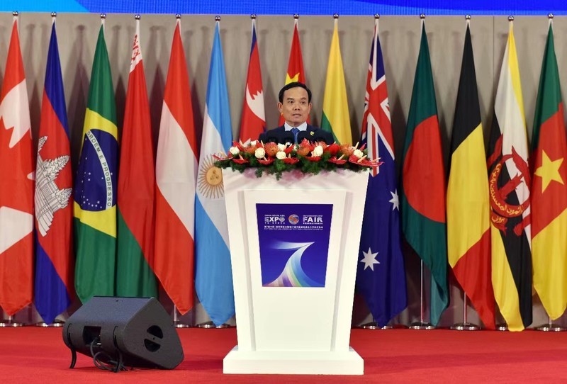 El viceprimer ministro vietnamita Tran Luu Quang, interviene en el evento (Fotografía: VNA)