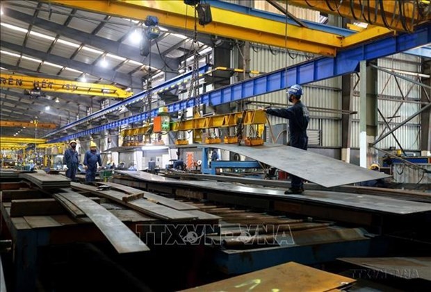 Producción y procesamiento de acero en la empresa PEB (inversiones de Canadá) en la provincia vietnamita de Ba Ria-Vung Tau (Fotografía: VNA)